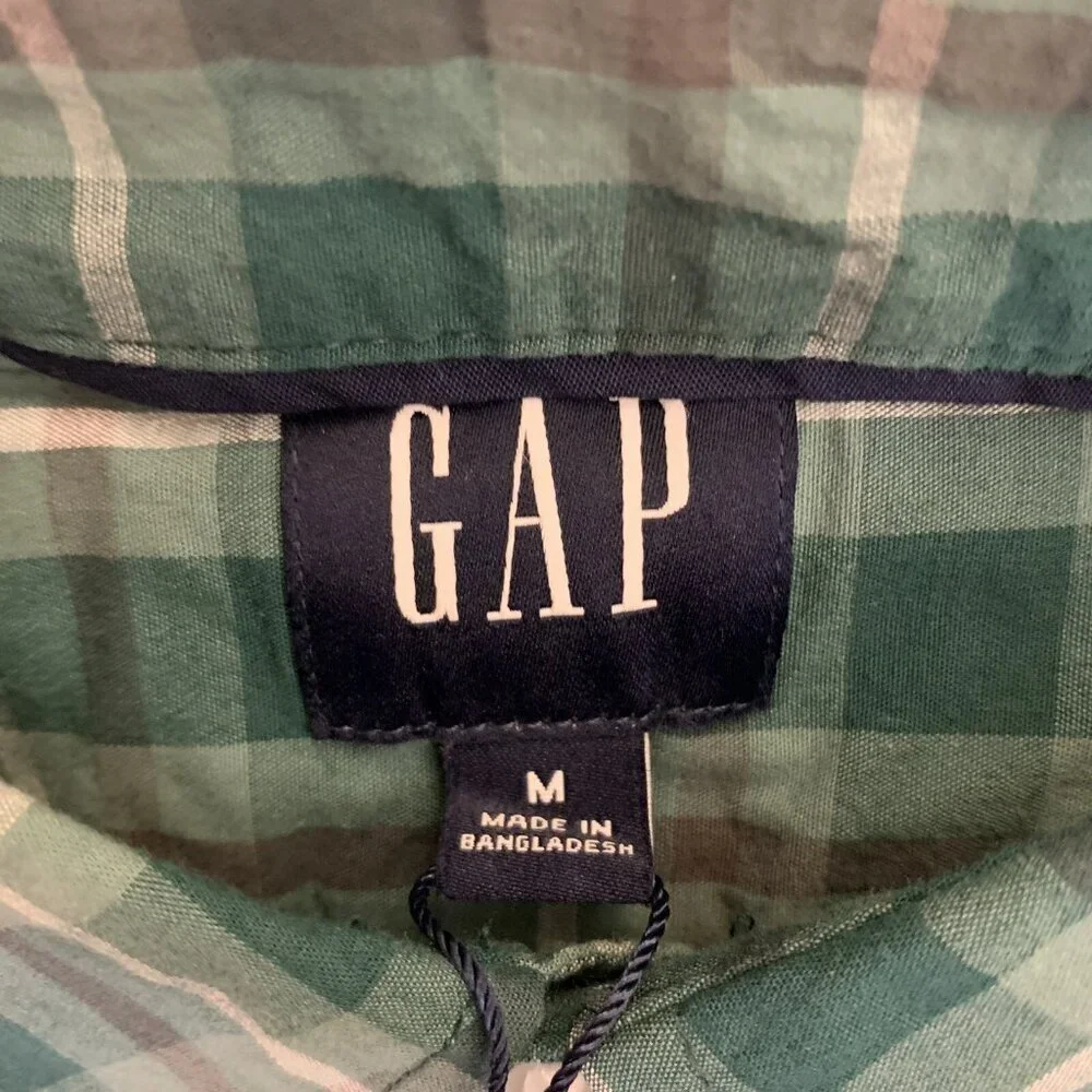 Gap Men's Long Sleeves Button Up Green Stretch Plaid Shirt Size M - NWT $49